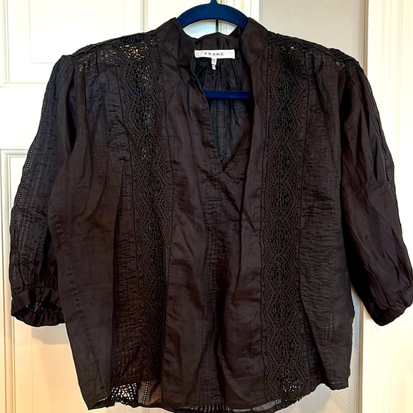 Frame Denim Tops - Frame black lace 3/4 sleeve blouse